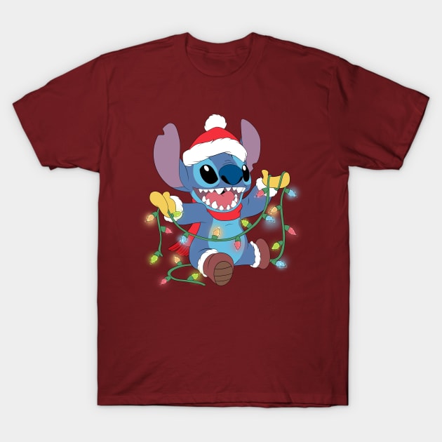 Stitch and Christmas light T-Shirt by Nykos